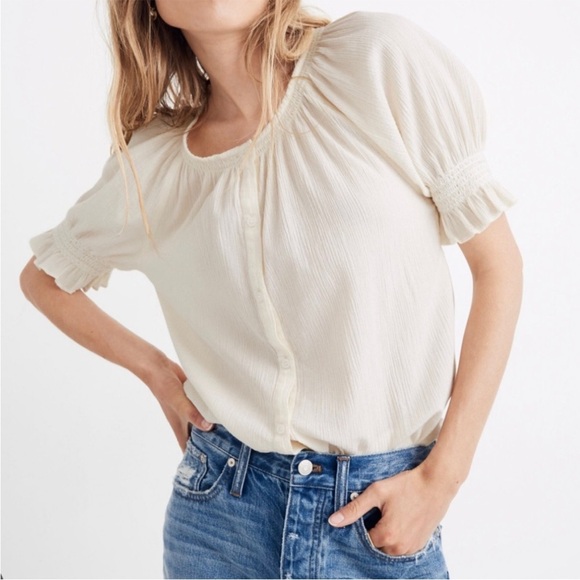 Madewell Woman’s Smocked Button Front Top- NWT - Picture 1 of 4
